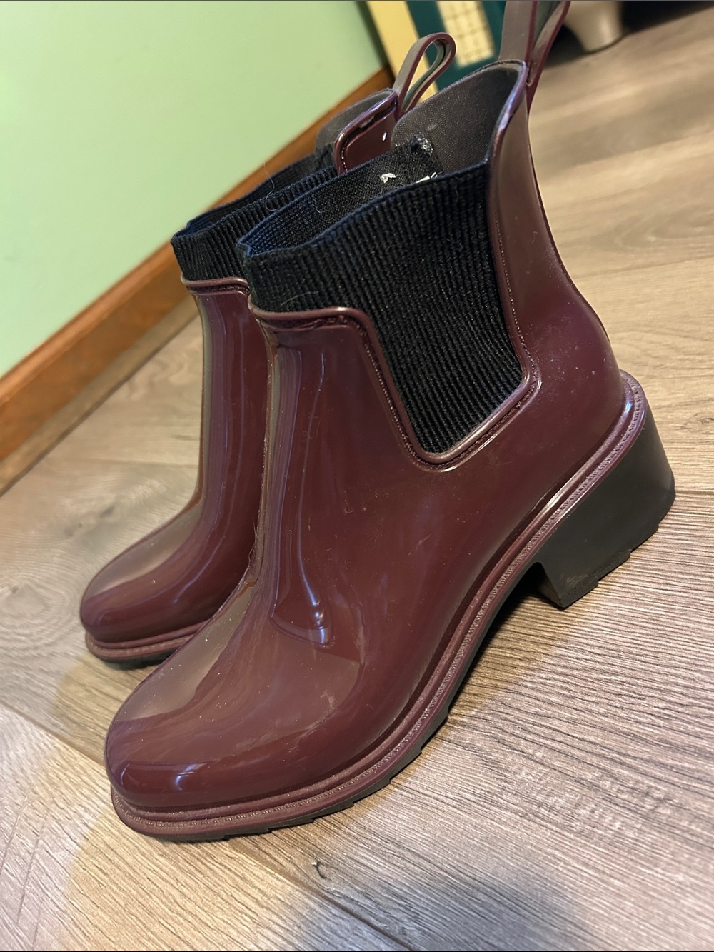 Target Women's Burgundy Chelsea Rain Booties with Black Elastic